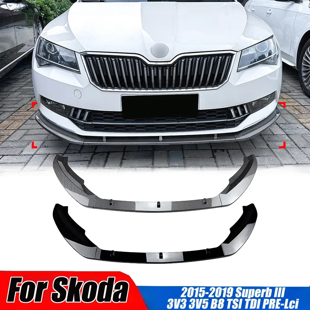 Front Bumper Lower Lip Spoiler For Skoda Superb III 3V3 3V5 B8 TSI TDI 2015-2019 PRE-Lci 3Pcs Splitter Diffuser Body Trim kits