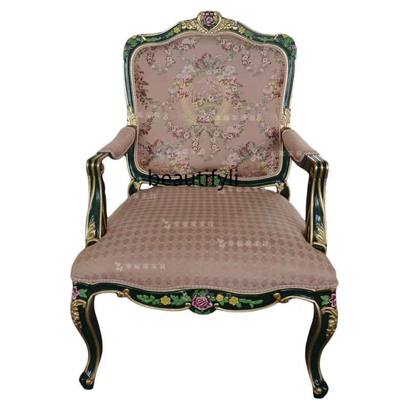 

ss1001 French solid wood engraving single chair European embroidery book chair fabric leisure exhibition hall sofa