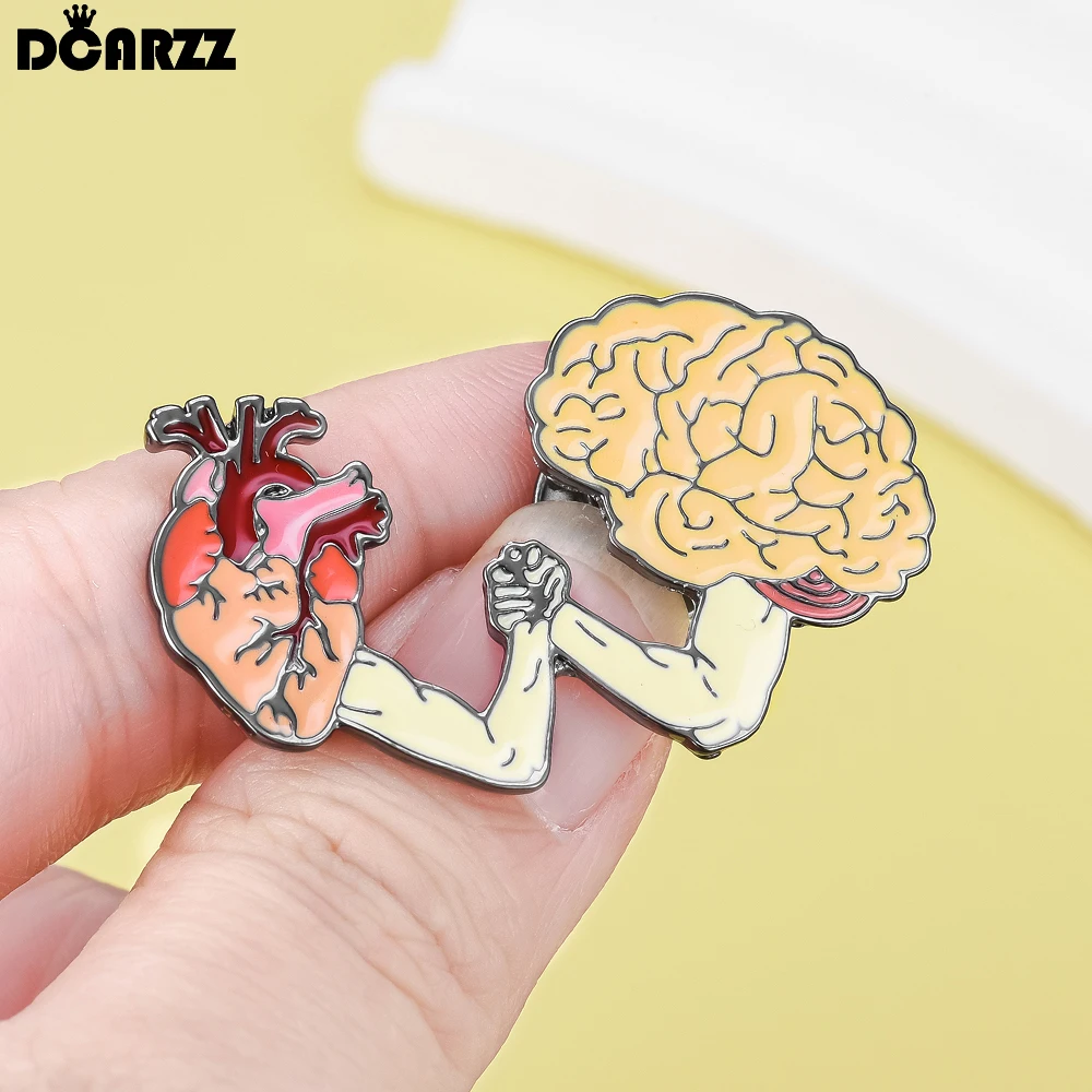 DCARZZ Heart Brain Enamel Pin Brooch Funny Anatomy Biology Medical Jewelry Badge for Women Men Special Gift