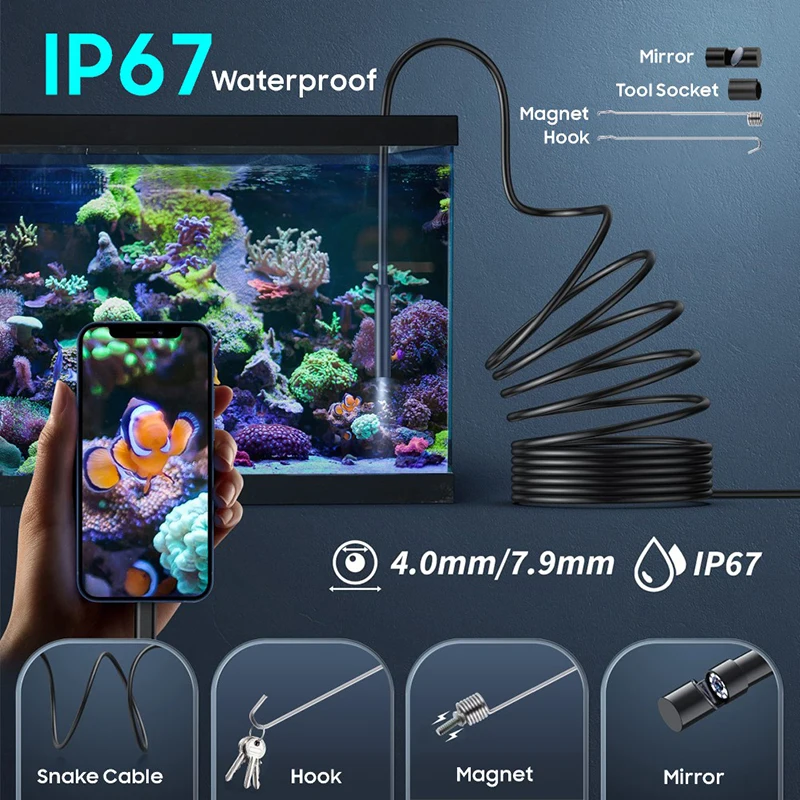 1920P HD Endoskopkamera für iPhone Huawei iOS Android Type-C Micro USB Boreskop Inspektionskamera mit Licht für Auto und Kanalisation – Detail 6