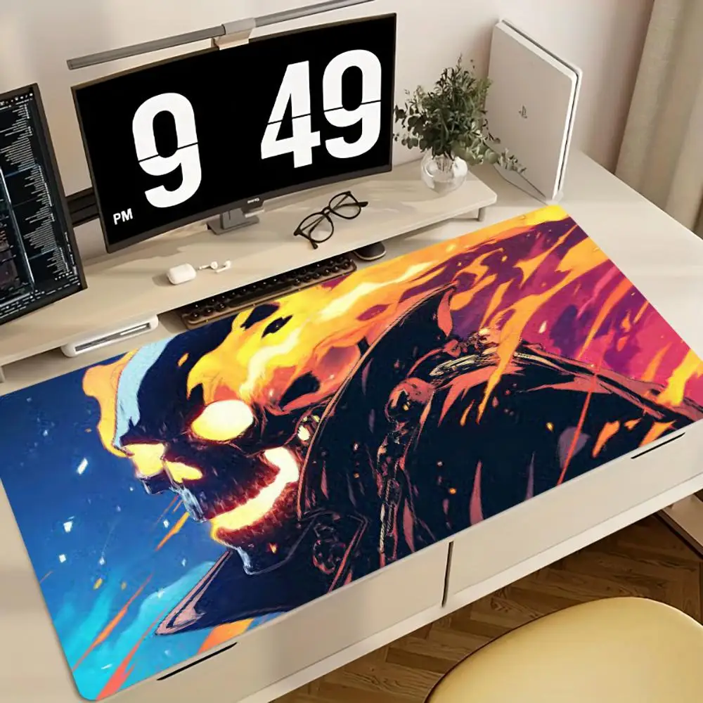 Flame Burning Skull Gaming Mouse Pad XXL Large HD Computer Mousepad Gamer Desktop Mat Non-slip Rubber Soft Office Locking Edge