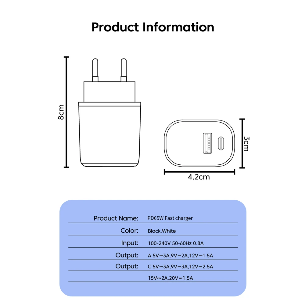 65 واط GaN USB PD الهاتف المحمول شاحن سريع USB نوع C منافذ متعددة محول الشحن السريع شاحن السفر عالي السرعة آيفون Xiaomi