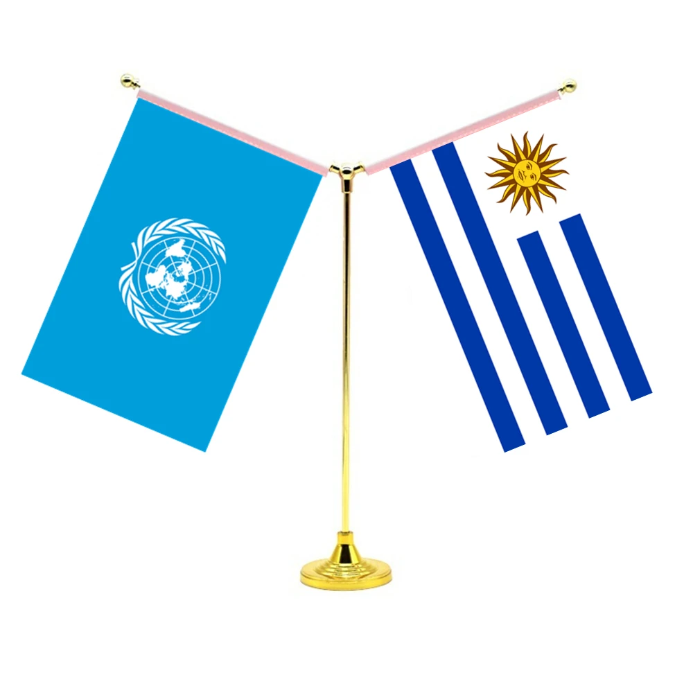 

14x21cm Mini Uruguay Flag Office Decoration With Two Flags Of The United Nations And Uruguay