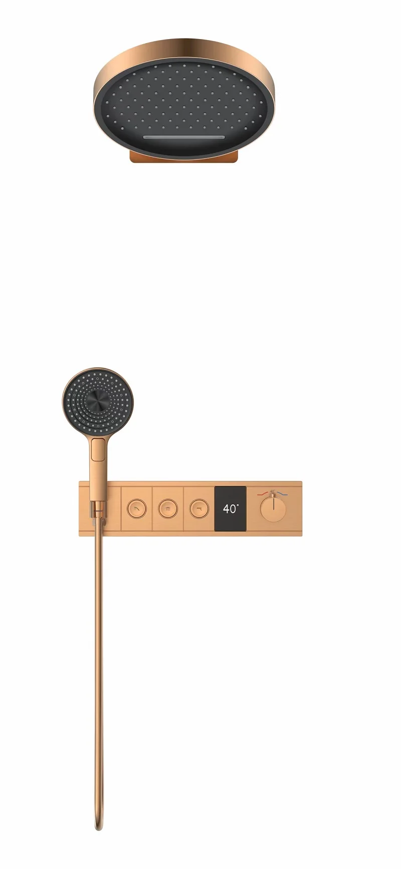 Luxury Wall-Mounted Solid Brass Shower Combo Kit Shower Set Thermostatic Digital Display Bathroom Rain Waterfall Shower Head Set