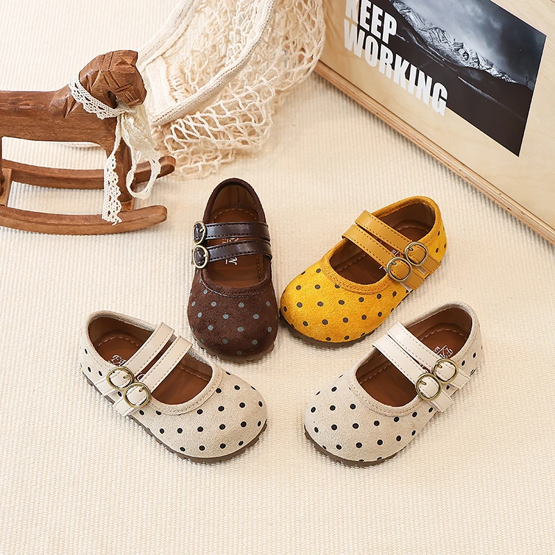 

Girls Sweet Polka Dot Princess Shoes Non-Slip Children Flats Mary Jane Shoes Fashion Kids Leather Shoes for Party Wedding