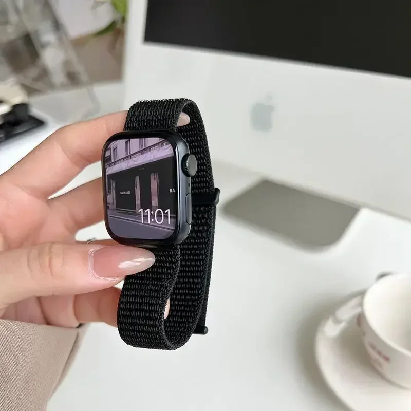 Nylon Solo Loop Bands for iWatch Series 9-Ultra,Adjustable Breathable Braided Straps