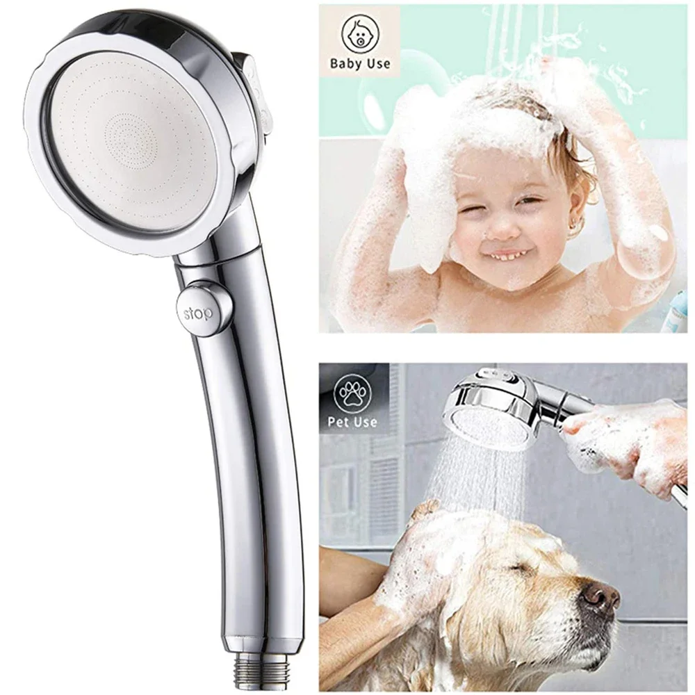ABS 3 Modes Adjustable Handheld Bathroom Shower Head with Stop Button Saving Water High Pressure Shower Head