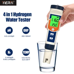 Digital Dissolved Hydrogen Tester 4-in-1 PH ORP H2 Temp Test Kit ppm Meter Water Purity Analyzer for Drinking Water Food Pool