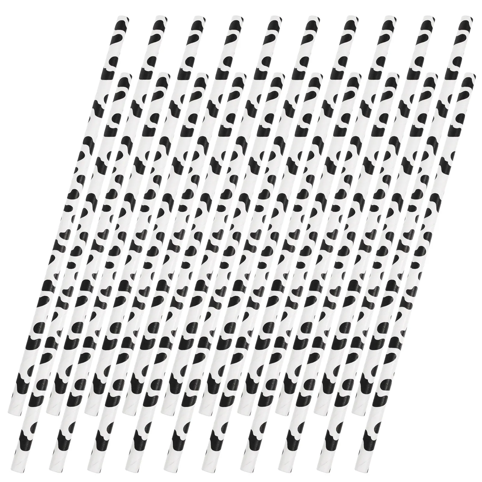 60Pcs Milk Cow Theme Paper Straws Eco Friendly Degradable Party Straws for Shower Holiday Celebrations Coffee Tea