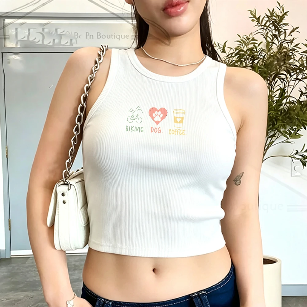 Y2k Ribbed Tank Top Crop Top Camisole for Women Biking Dog Coffee Lover Funny Cycling Gift Black Heart Paw Print Fitted Casual