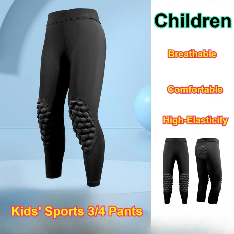 Kids' Basketball Compression Pants - 3/4 Length with Knee Pad for Football & Training Children's Sports Pants