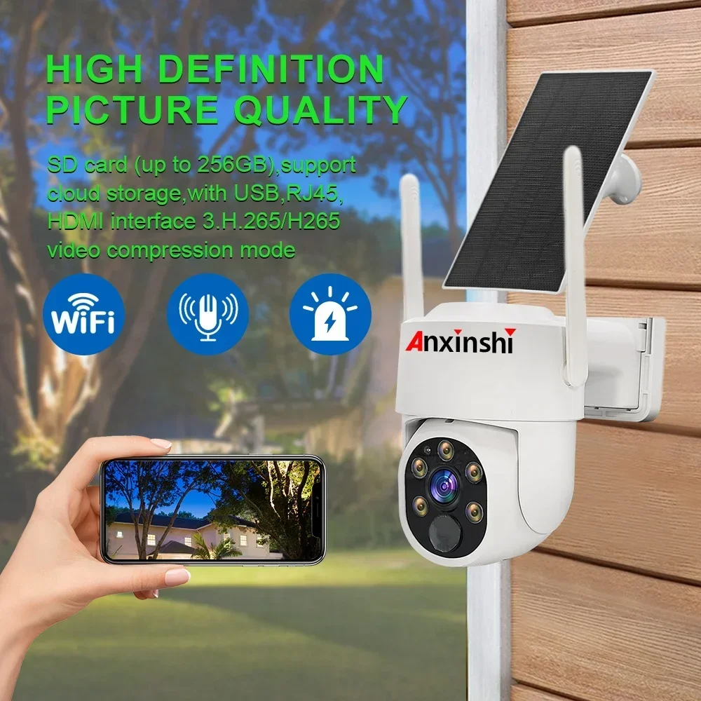 ชุดกล้องวงจรปิด Anxinshi OEM 8 ช่องทาง P2P 4MP ESeecloud Smart WiFi Solar Dome พร้อมจอ 10 นิ้ว