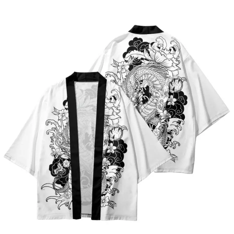 

Dragon Flower Printed Japanese Kimono Beach Shorts Summer Streetwear Traditional Women Men Yukata Harajuku Haori Cardigan