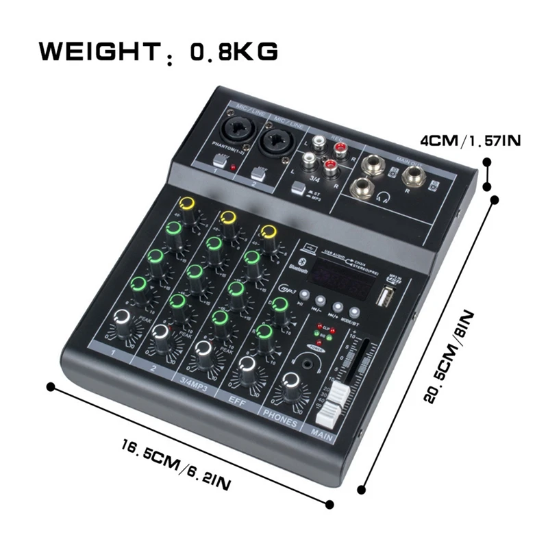 Professional Digital DJ Mixer Console 4 Channel Audio Mixer With USB Port Supports Bluetooth Connection Playback