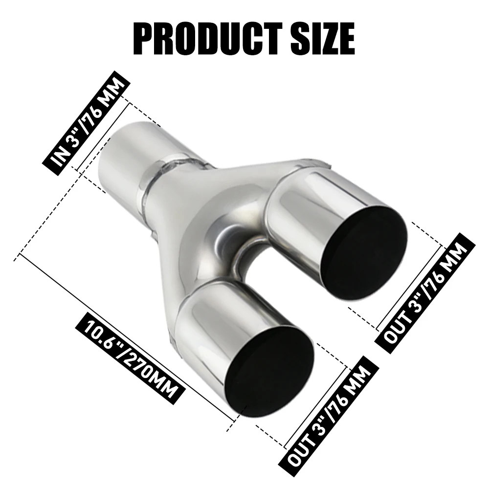 Universal Custom Car Exhaust Y-Pipe Stainless Steel muffler Y type Pipe Adapter Connector Tube