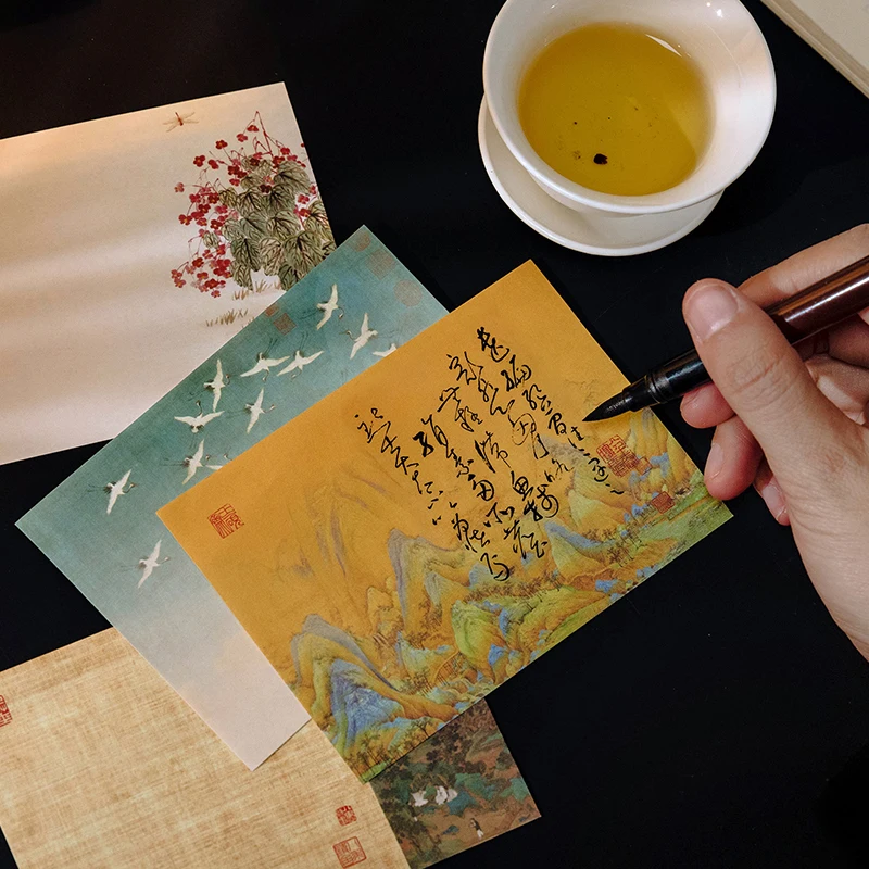 80 Pcs Picturesque Landscape Note Paper Chinese Style Famous Painting Message Non-sticky Memo Pad Hand Account Material Paper