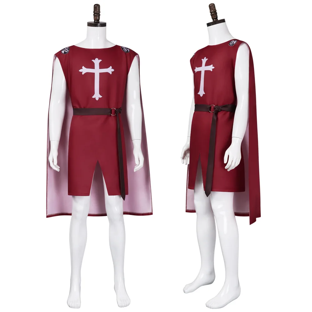 Medieval Cross Knight Cloak Solid color Court Knight coat costume Halloween stage character performance