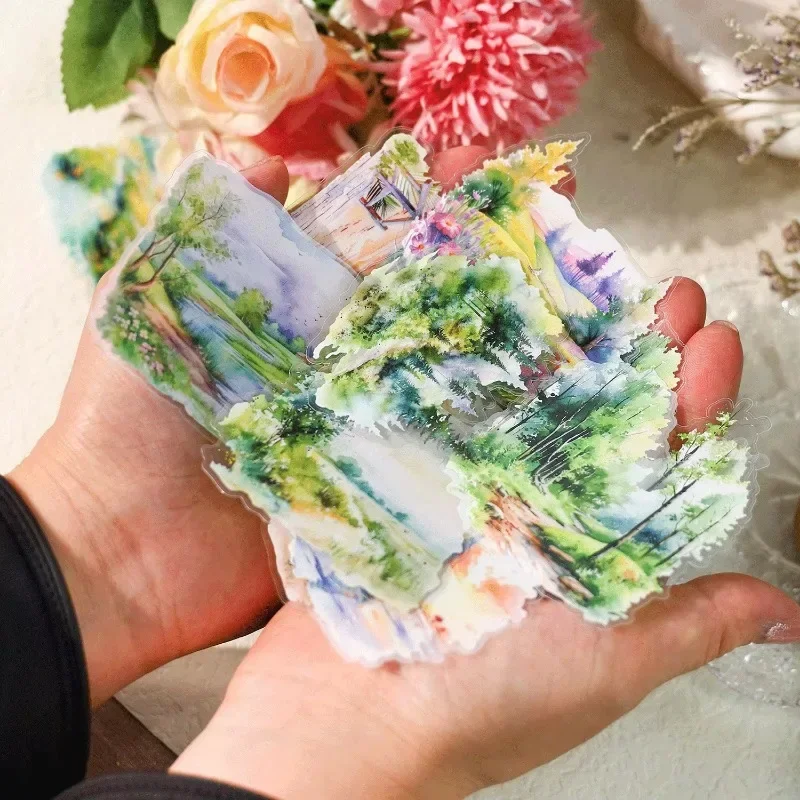 20Pcs Collage Daily Travel Scenery Series Light Retro pack PET Sticker Paper Handbook Stationery Background Scrapbook 120*98mm