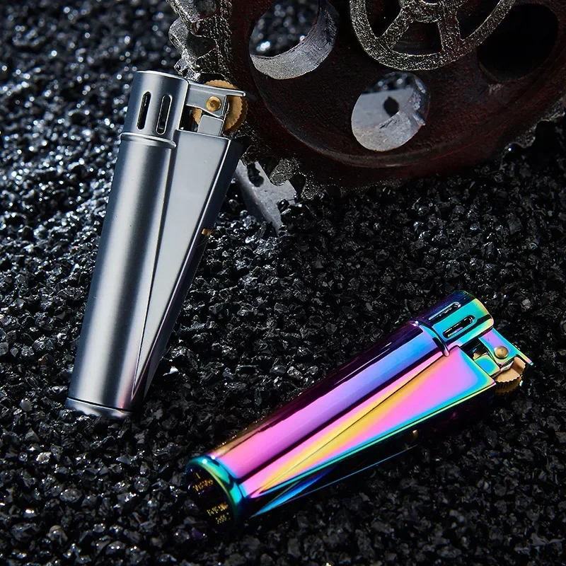 Retro Grinding Wheel Slider Ignition Oil Lighter Metal Machinery Durable Gutter Flint Windproof Lighter