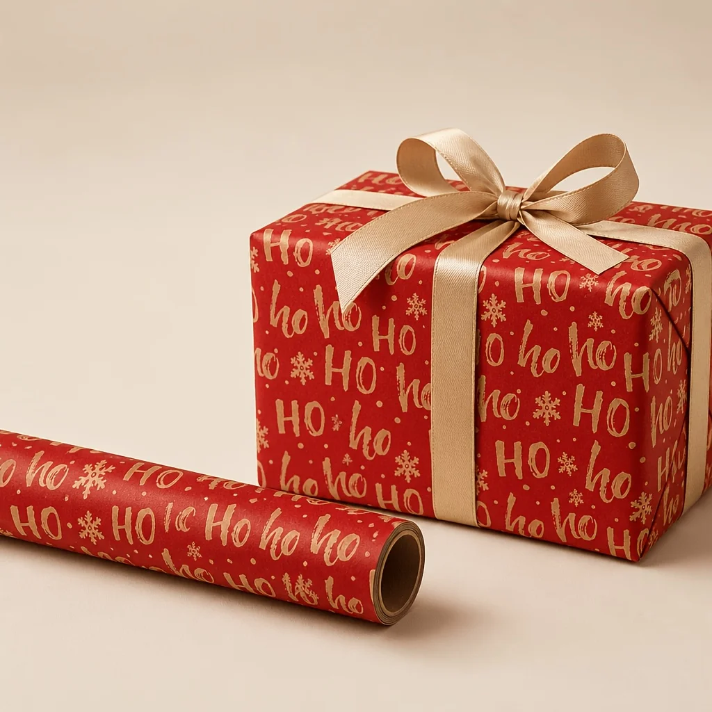 HoHoHo Christmas Kraft Wrapping Paper Roll, 3m Single Roll, for Christmas Gift Bouquet Wrapping,Parties Holiday Decoration Paper