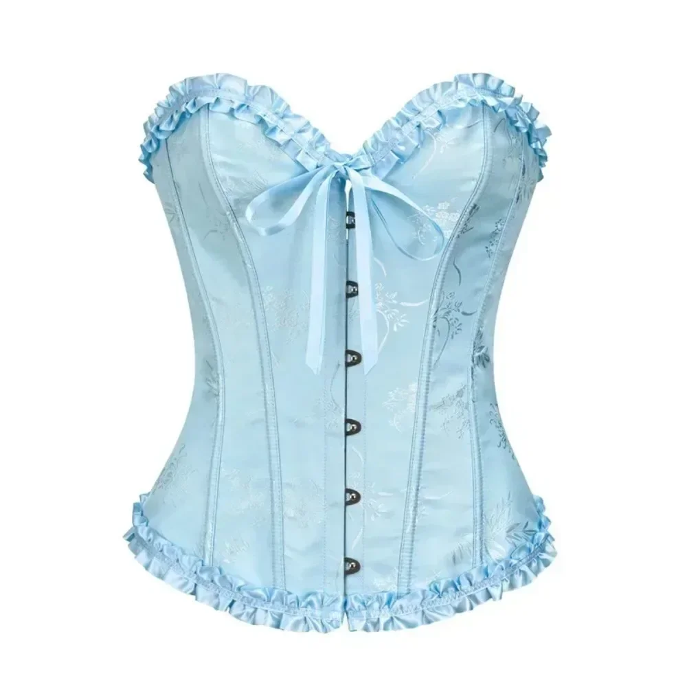 White Jacquard Corset Top Sexy Women's Overbust Corselet Blouse Lace up Floral Gothic Brocade Fashion Medieval Gothic Clothes