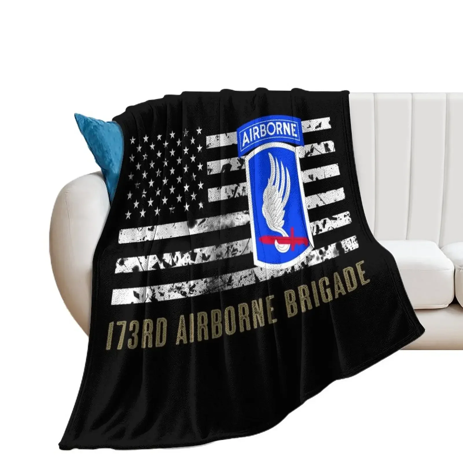 173rd Airborne Brigade (Distressed Flag) Throw Blanket Loose Softest Soft Blankets