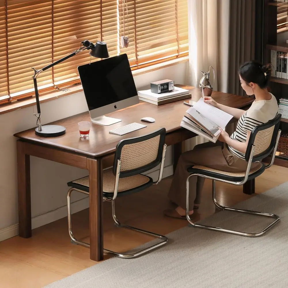 

Durable Walnut-Tone Solid Wood Desk, 55.11 Wide, Ideal for Home Office or Study Area