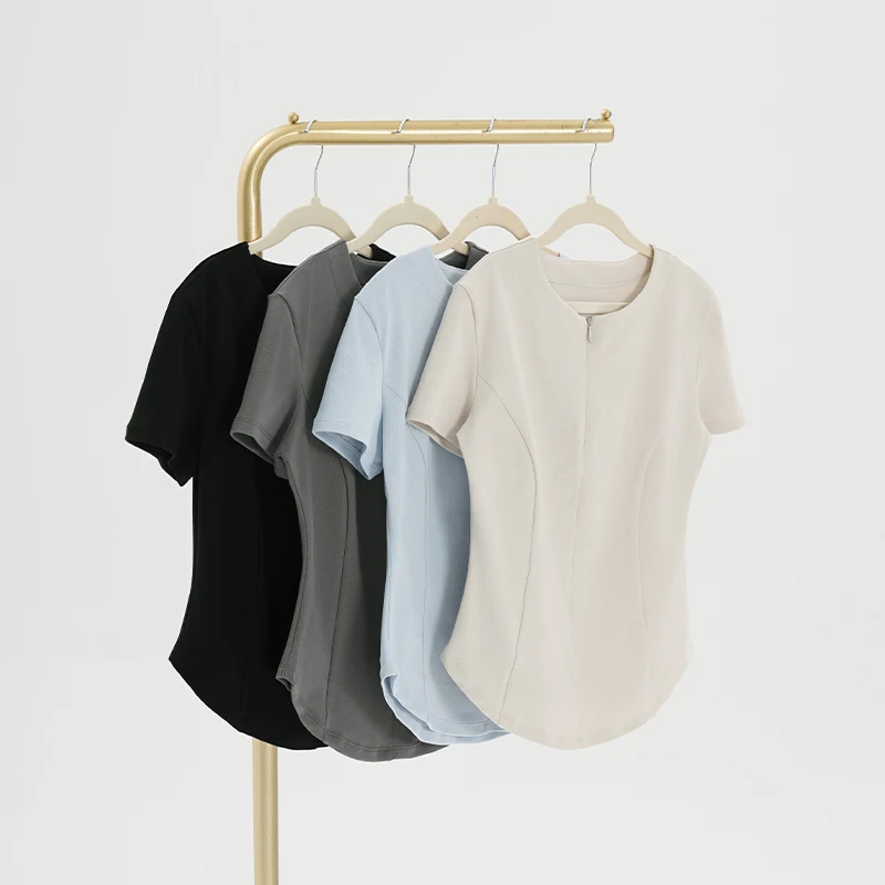 امرأة الوقوف طوق الرقص قمم مع سستة الباليه التدريب قمم الرقص معطف سترة القطن إغلاق المناسب قصيرة الأكمام اللياقة البدنية قمم