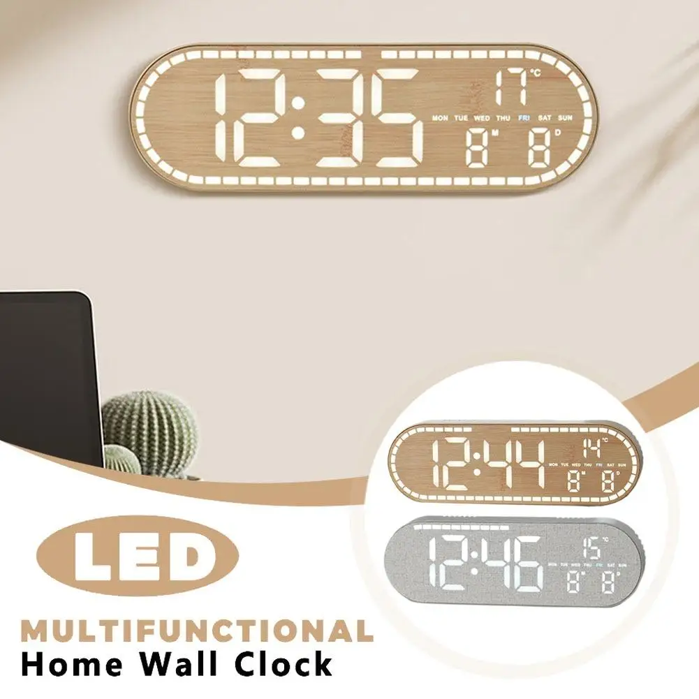 Minimalist Digital Wall Clock LED Silent Operation Nordic Style Alarm Clock Temperature Date Display Hanging
