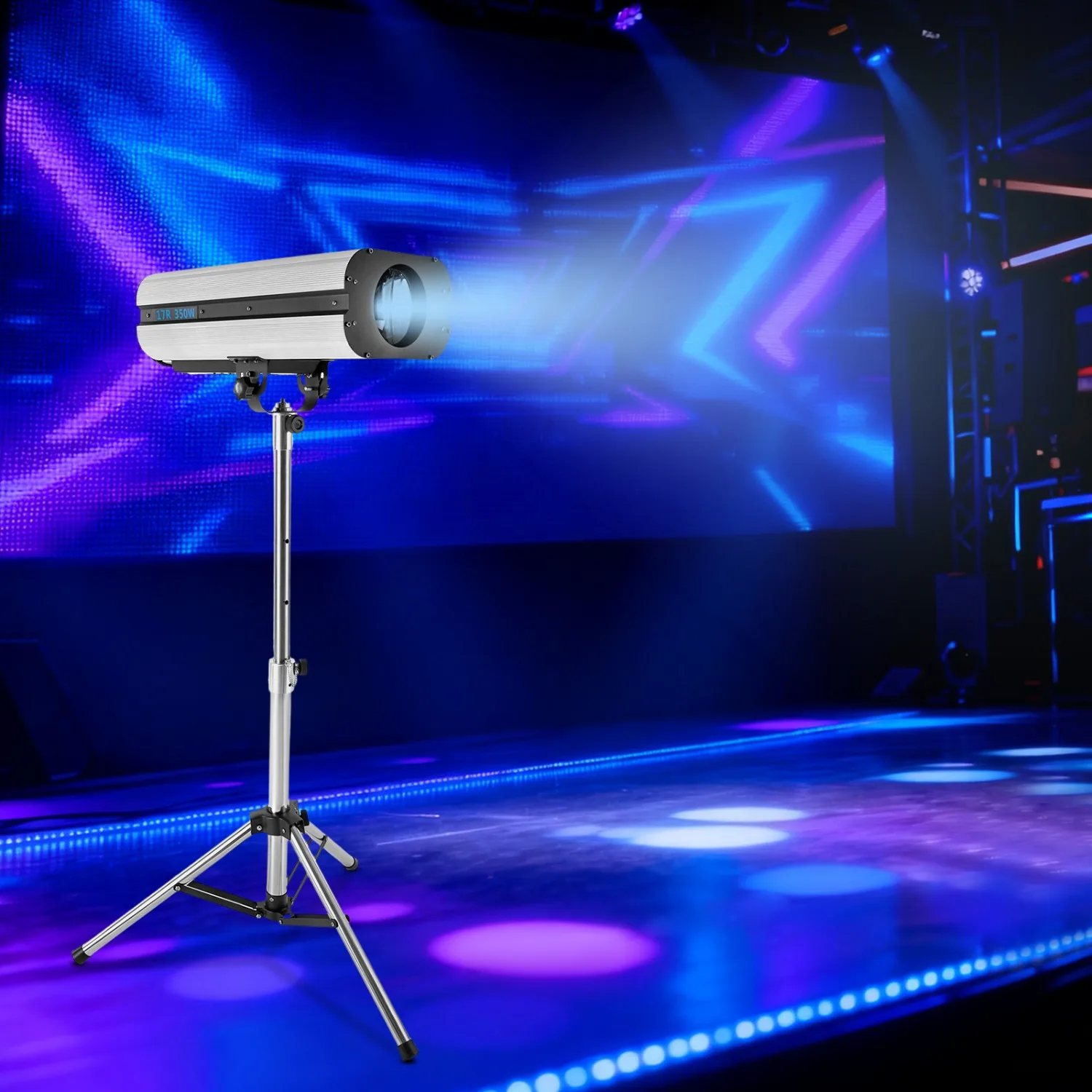 350W Stage Spotlight with Tripod, Stage Lighting with DMX & Manual Control 6 Colors 3 Color Temperatures 5600K 6000K 3200K, Follow Spot Light for Wedding DJ Party Theater Concert