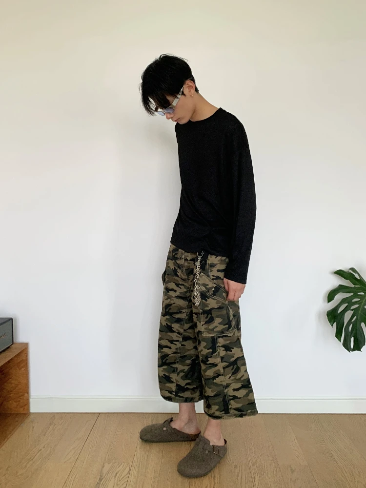 

Американские камуфляжные рабочие брюки в стиле ретро, мужские прямые широкие брюки, повседневные длинные брюки, удобные свободные брюки для летнего отдыха