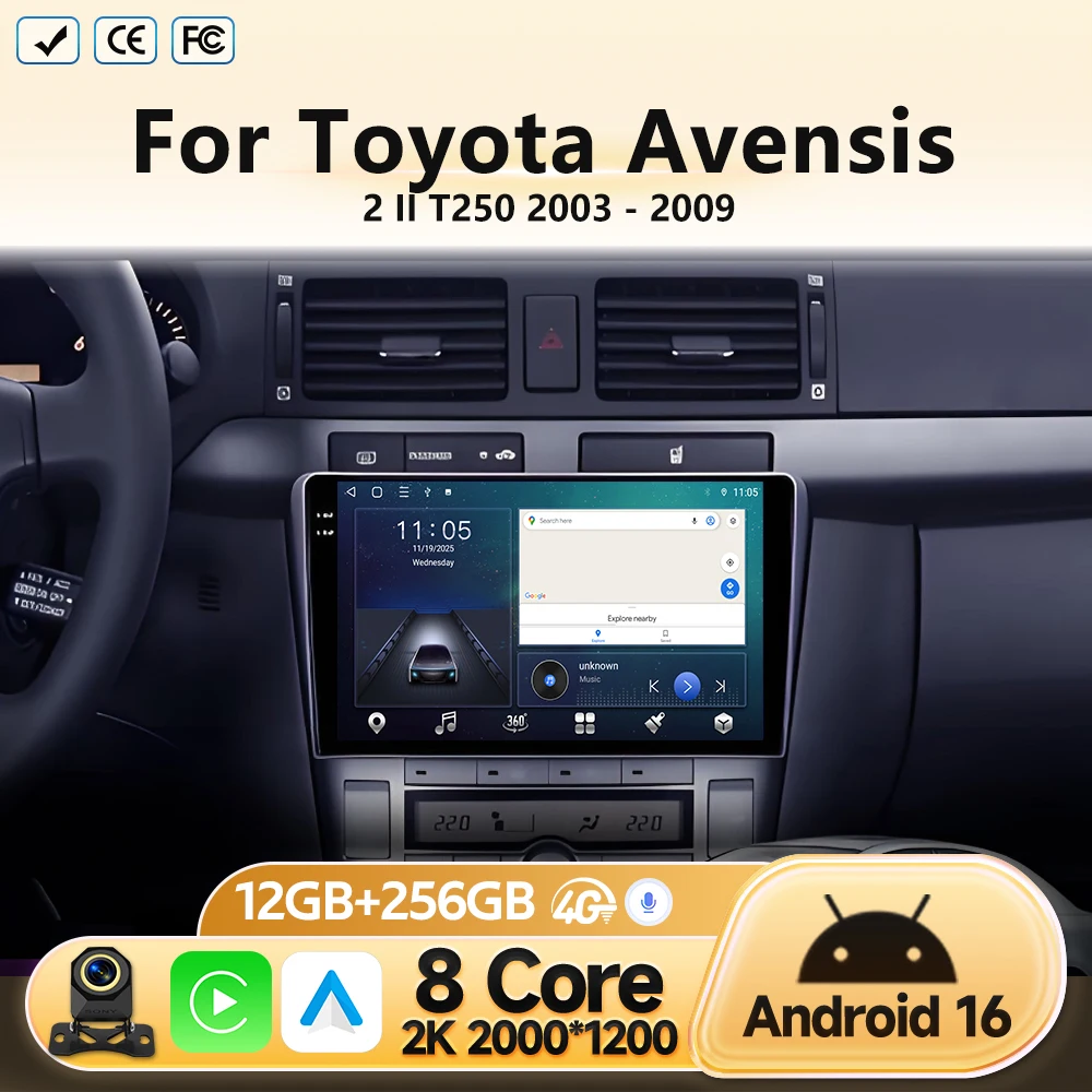 Android 16 For Toyota Avensis T250 2 II 2003 2004 2005 - 2009 GPS Navigation Multimedia Video Player Stereo Head Unit Car Radio