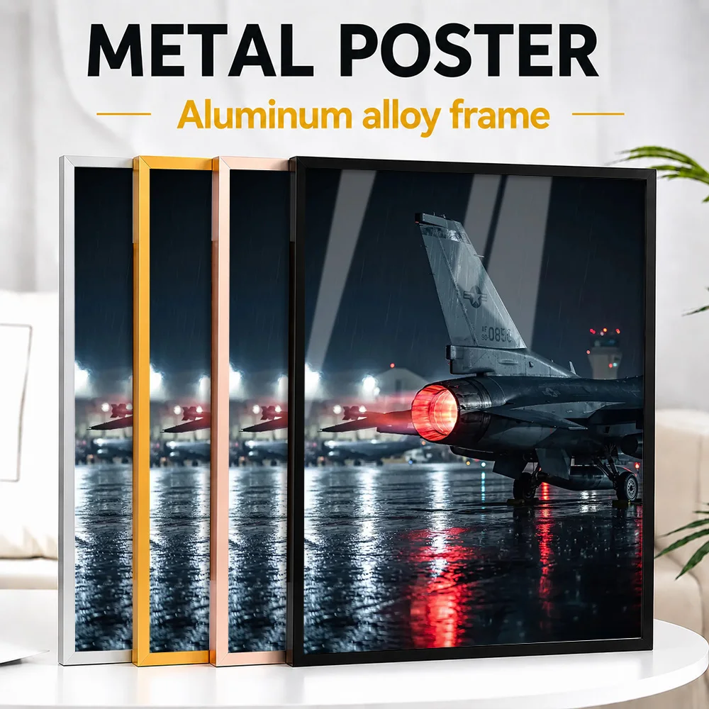 Dark Close Up F-16 Fighting Falcon At Night Framed Metal Print Personalized Photographic Wall Art For Aviation Enthusiast Lounge