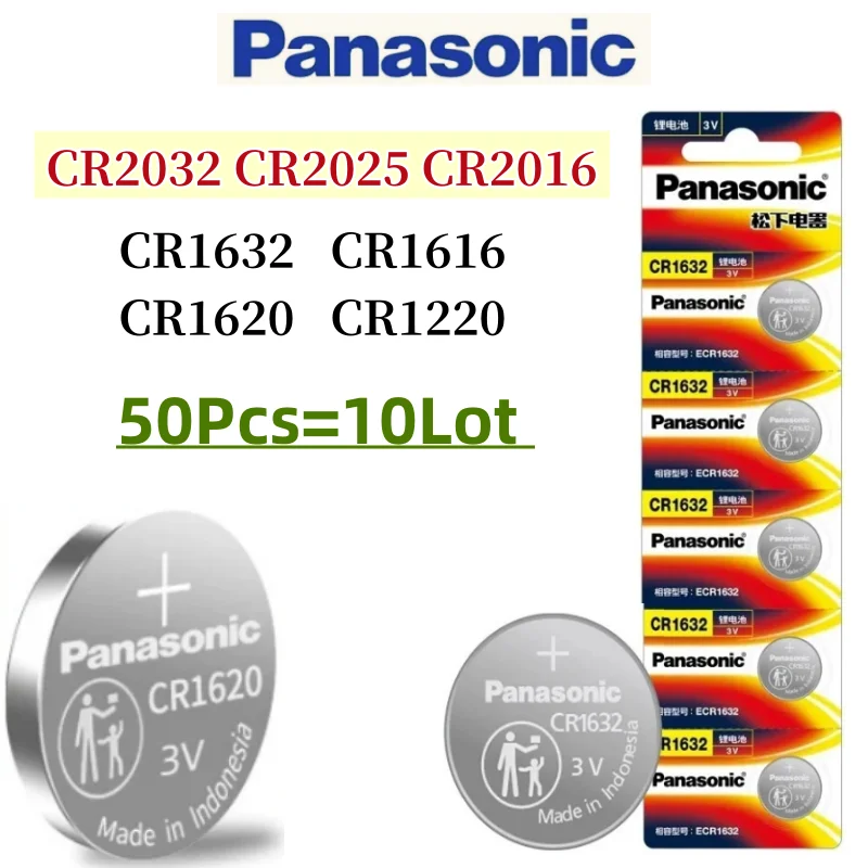 50Pcs Original Panasonic CR2032 battery CR2025 CR2016 batteria CR1632 CR1220 CR1616 CR1620 CR2450 CR2430 CR 2032 Lithum battery