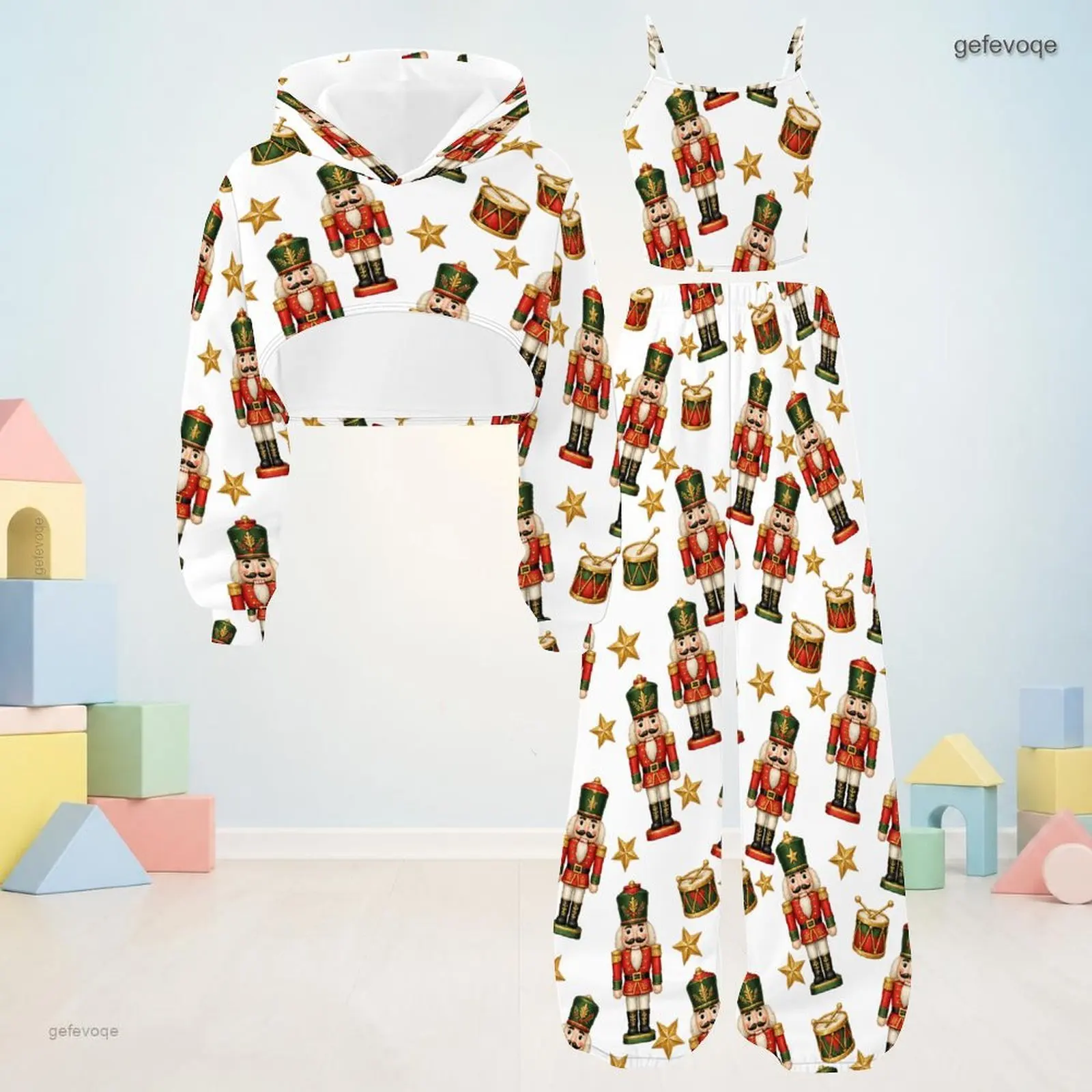 Autumn Graphic Print Girls 3 Piece Outfit Girls Hooded Festive Children Clothing Holiday Wear