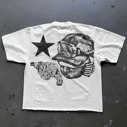 Streetwear Y2K Harajuku T shirt Men Hip Hop Bulletproof Vest Graphic Print Oversized Cotton Short Sleeved Casual Tops Tees New image 2