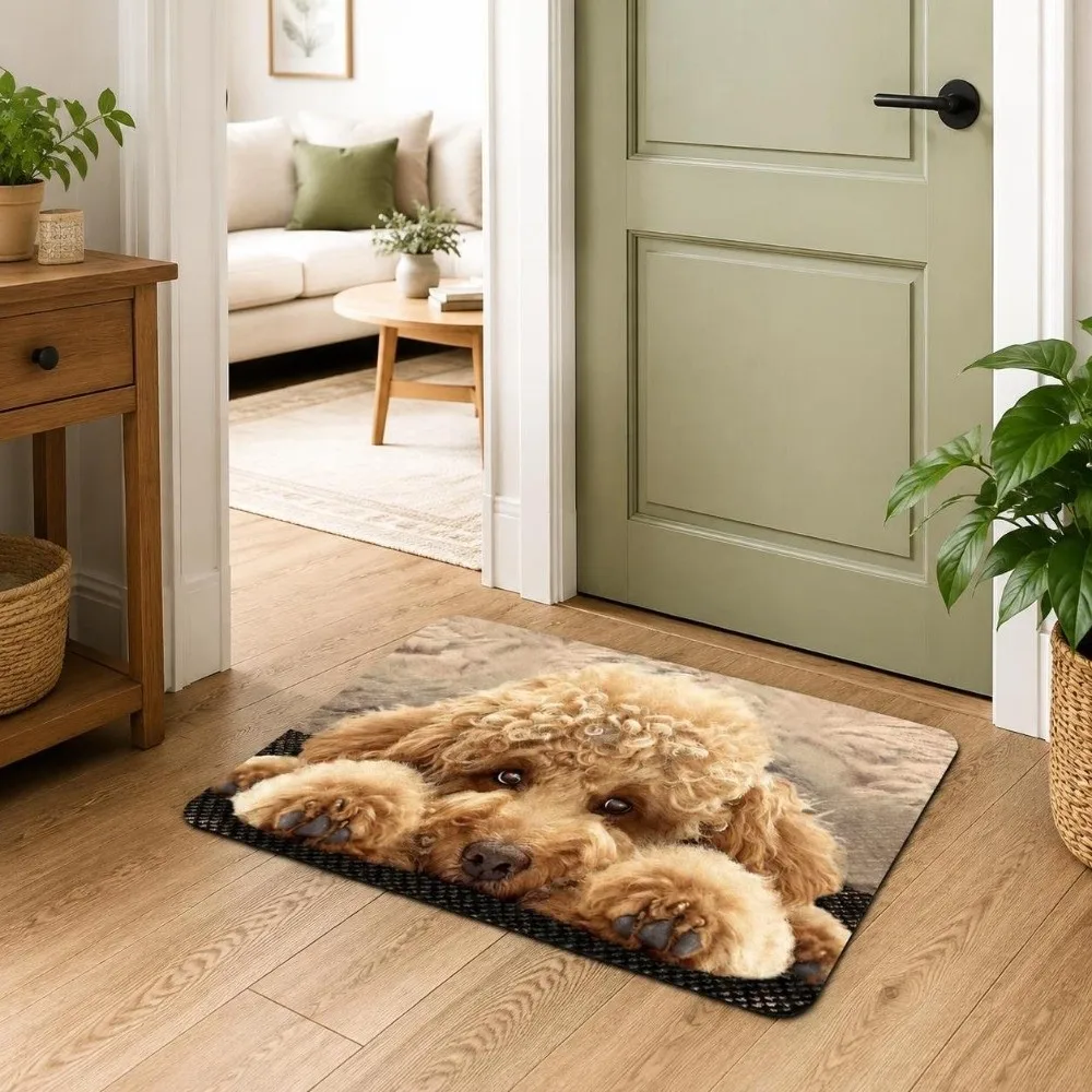 Durable Diatomite Dog Pattern Floor Mat Absorbent Non-slip Optical Illusion Doormat Washable Quick-dry Bath Mat Home Decor