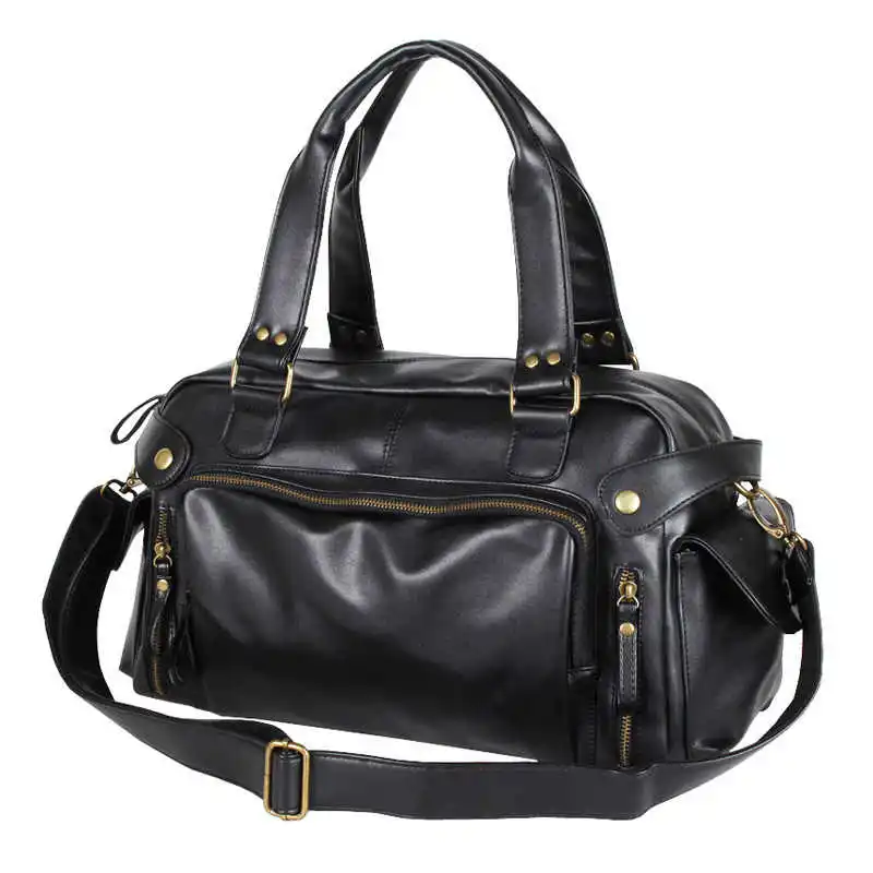 Casual Boston Handbag Men Luxury Design PU Leather Shoulder Bag Fashion Cool Large capacity Motorcycle Bag Travel Crossbody Bag view 6