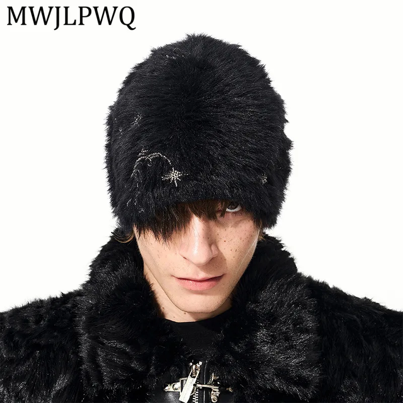 

Шапка унисекс MWJLPWQ из искусственного меха с вышивкой и металлическими элементами, вязаная, теплая, для маленьких размеров головы, мужская шерстяная шапка, весна 2026, 13115