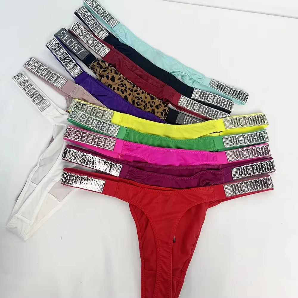 Ropa Interior Femenina Sexy Clásica de Victoria's Secret, Antibacteriana, 3 Piezas, Moderna, Suave, con Pedrería, Transpirable