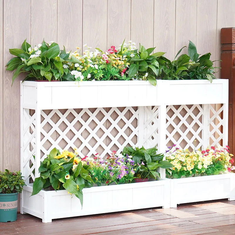 Deng's outdoor preservative wood flower box balcony grid enclosure flower pot outdoor planting box solid wood flower