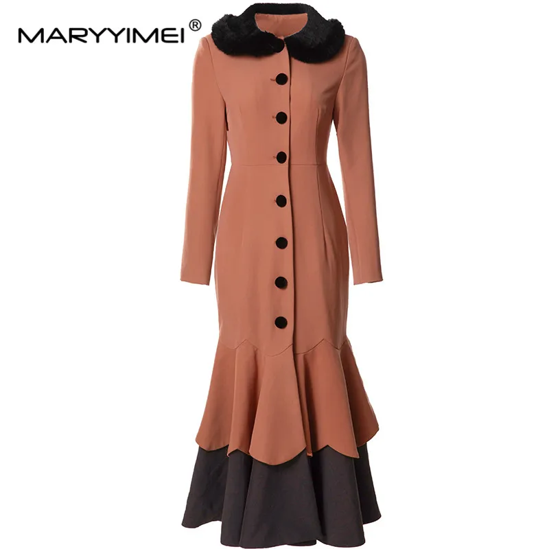 

Gedivoen Autumn/Winter Women's Coat Turn-Down Collar Long Sleeved Single-Breasted Flounced Edge Splicing Fashion S-3XL Overcoat