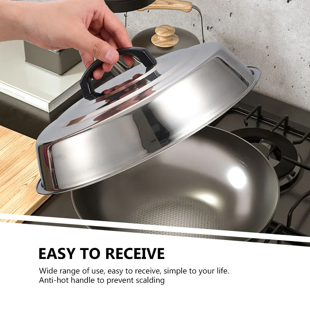 

Thickened Stainless Steel Pan Lid Pot Cover Anti-Scald Handle Suitable for Stockpot Wok Steamer Kitchen Pan Lid