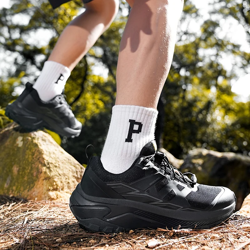 أحذية المشي لمسافات طويلة مريحة للرجال باللون البرتقالي، ونعال مطاطية، وأحذية المشي لمسافات طويلة عالية الجودة، ومقاومة للاهتراء ومضادة للانزلاق