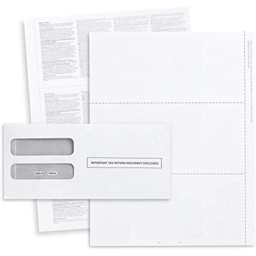 

W2 Blank 3 Up Tax 20 Perforated Paper Back Instructions For Employees and 50 Self-Seal Envelopes Works with Printers Great for