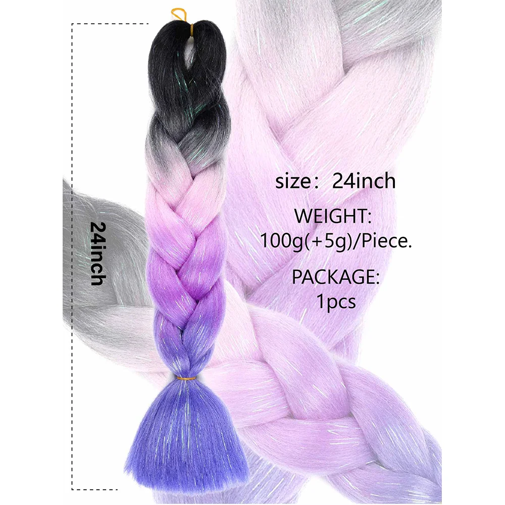 Synthetic Braiding Hair 1pcs Highlights Glitter Tinsel Hair Extensions Kanekalon Hair Sparkling Shiny Soft Healthy Fairy Hair