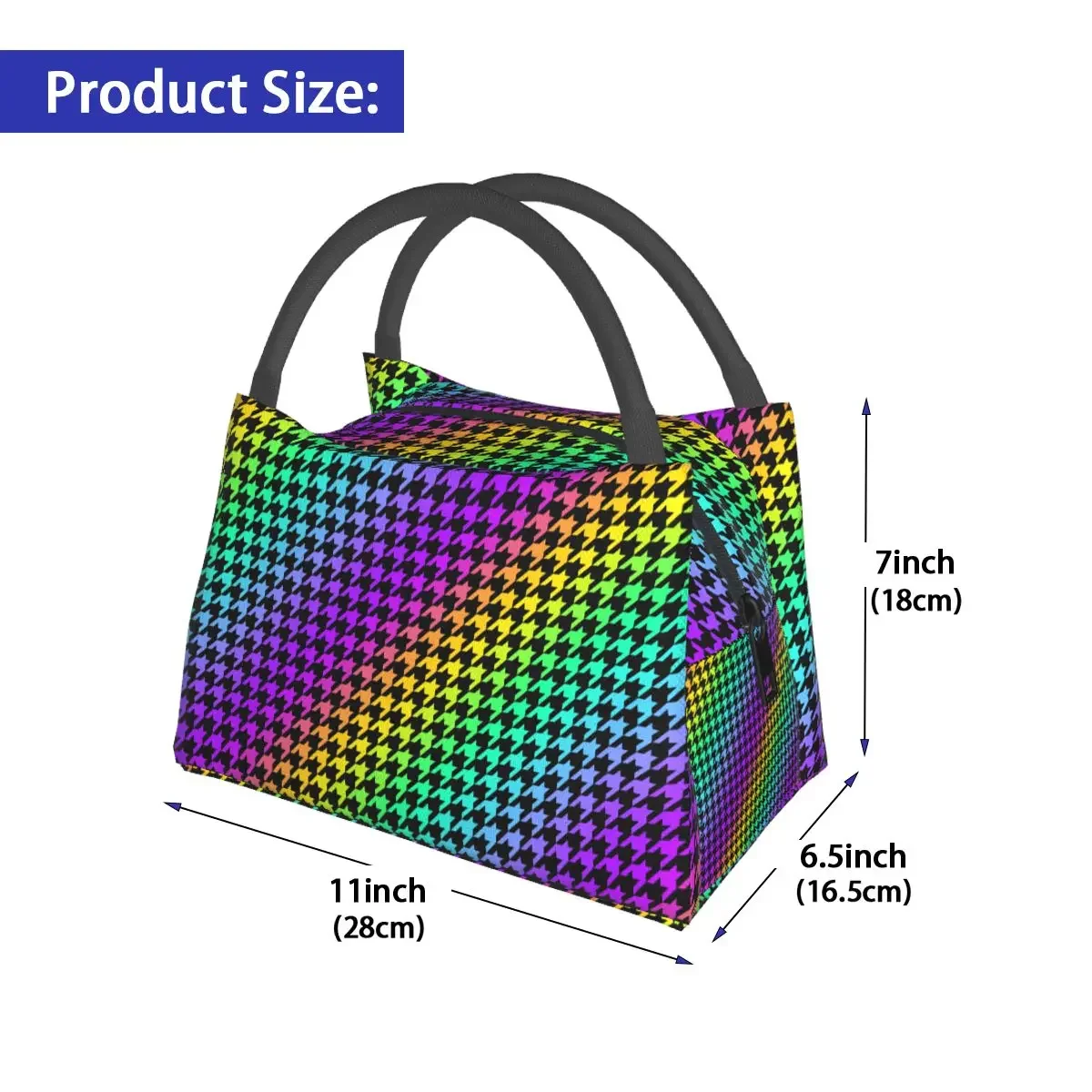 Houndstooth Plaid Lunch Bag Geometric Overlay Style Travel Lunch Box For Child Fashion  Thermal Tote Handbags Oxford Cooler Bag