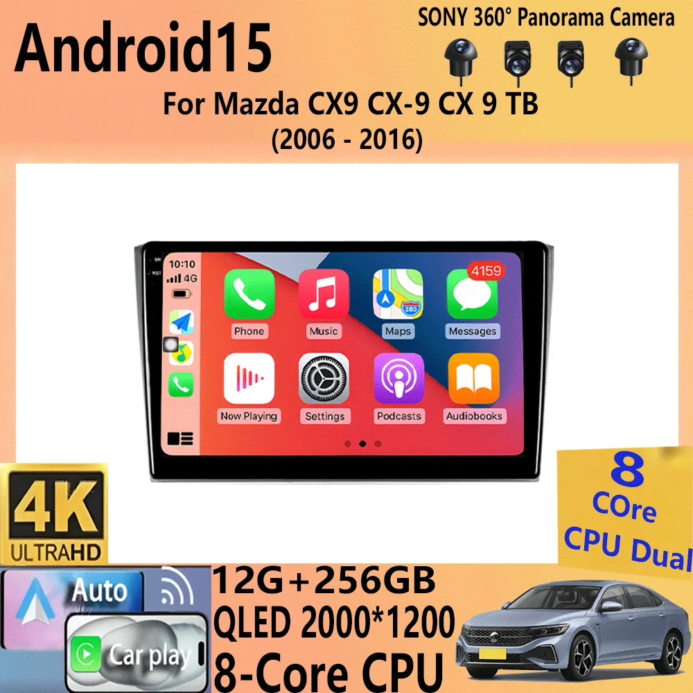 

Автомобильное радио Android 15 Carplay Auto для Mazda CX9 CX-9 CX 9 TB 2006-2016, авторадио, мультимедийный видеоплеер, навигация, GPS, стерео