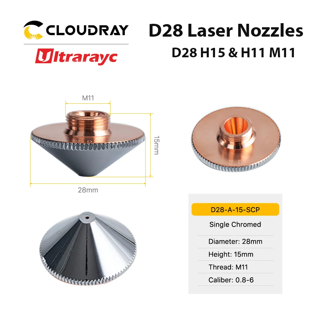 Ultrarayc Cutting Head Laser Nozzle Single Double Chrome-plated Layers D28 H15 H11 M11  for Precitec WSX Fiber Cutting Head