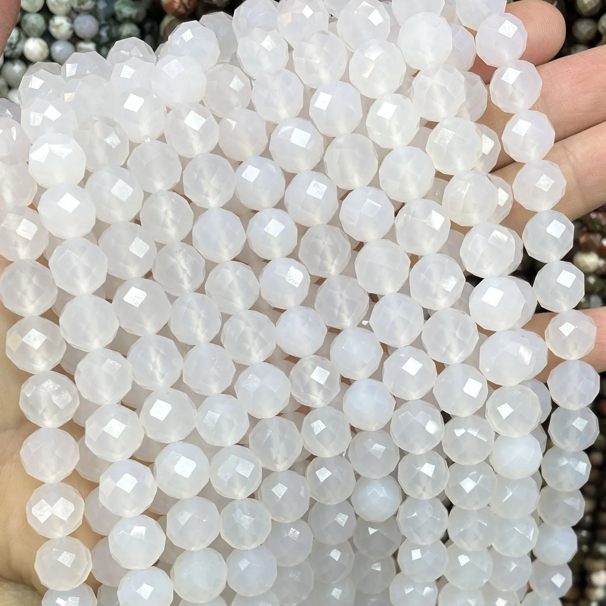 Natural Faceted White Agates Gem Loose Spacer Beads For Jewelry Making DIY Fashion Bracelet Necklaces 6/8/10MM 7.5 inches